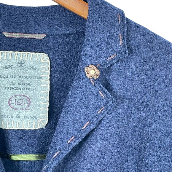 I.Q.U. Blue Boiled Wool Tailored Jacket Blazer Women’s 16 EU 44 Artisan Stitch - Picture 5 of 16